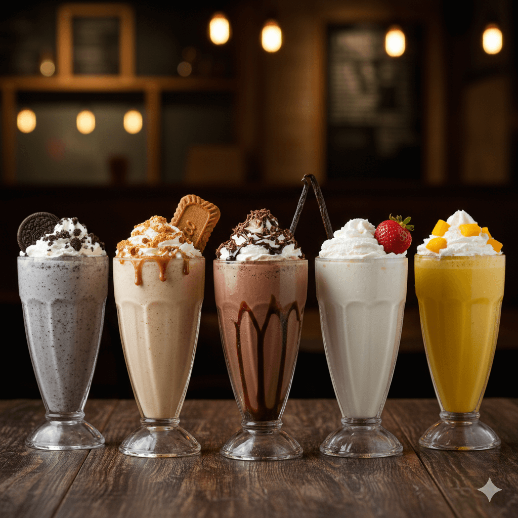 Milkshakes (Oreo, Bisscoff, Chocolate, Vanilla, Strawberry, Mango)